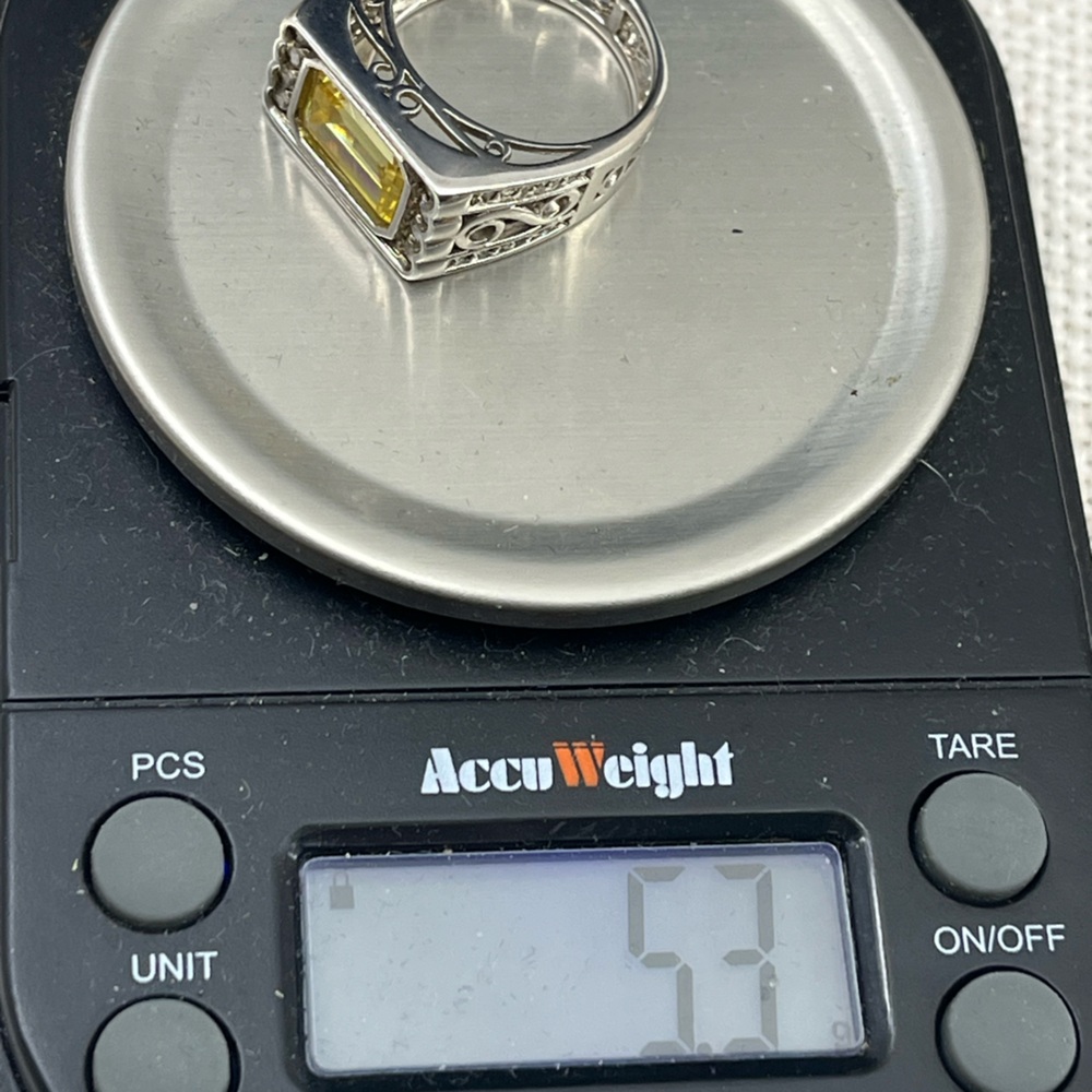 Vintage 925 Sterling Silver SWJ CZ Statement Ring – Yellow Emerald Cut Size 5.75 - Picture 17 of 17